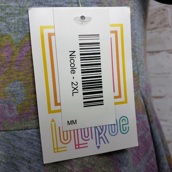 NWT LuLaRoe Size 2XL Heather Gray Pink Floral Nicole Fit & Flare Dress Stretch - Picture 8 of 11